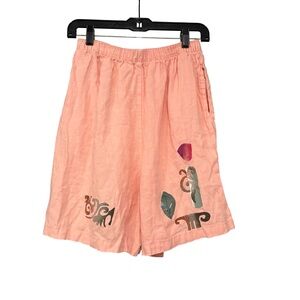 Vtg PLAY ALEGRE Painted Shorts Art To Wear Beach Ocean Lagenlook, Sz M/L